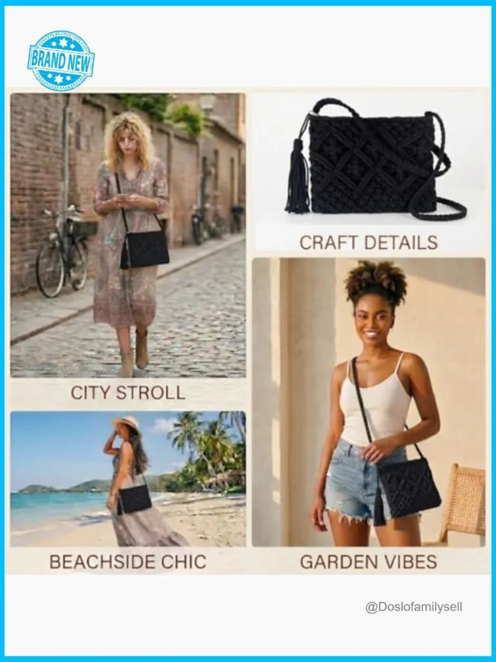 Boho Crochet Crossbody Bag Summer Beach Travel Clutch Handwoven Rectangle Purse